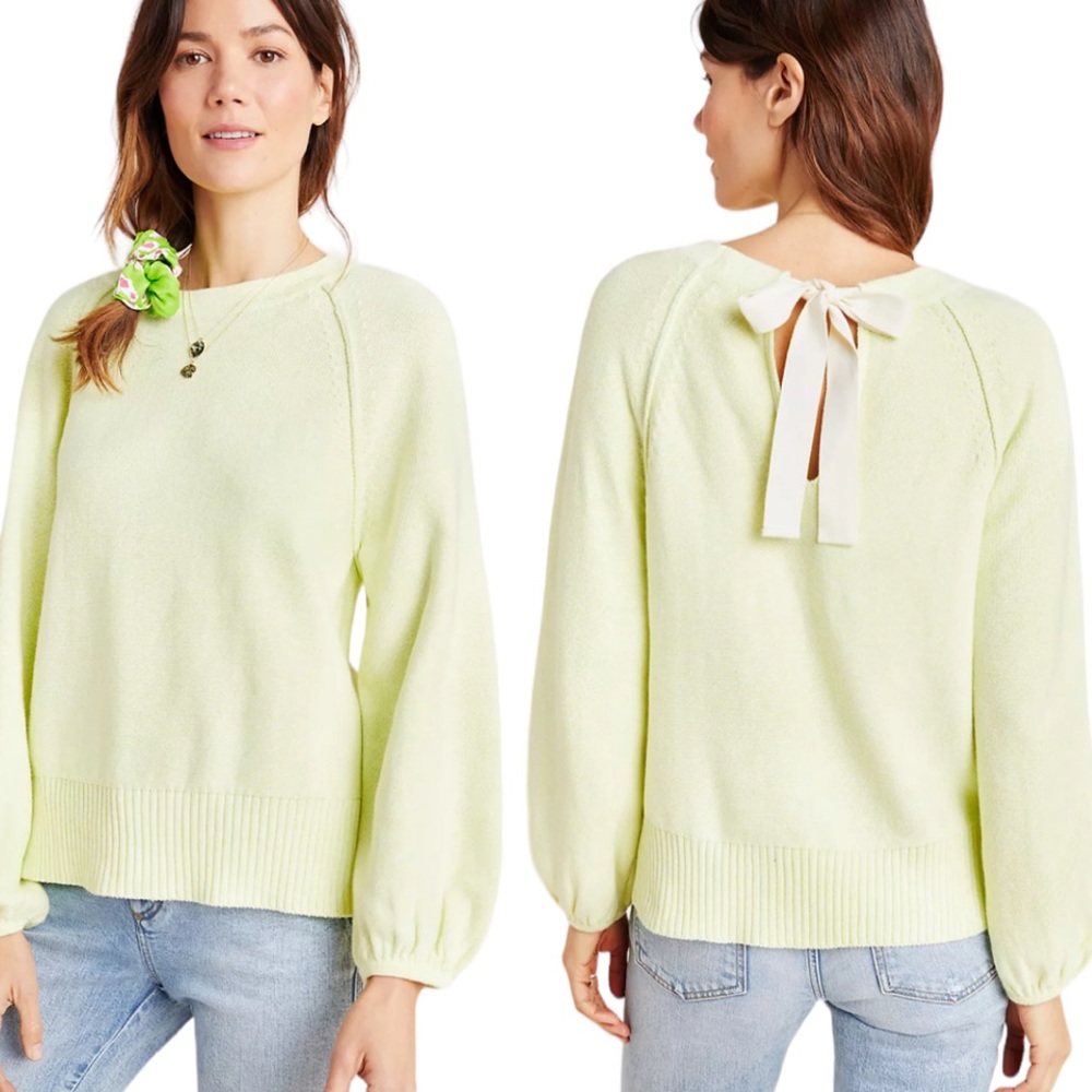 Anthropologie Emily Puff-Sleeved Tie Back Sweater - S